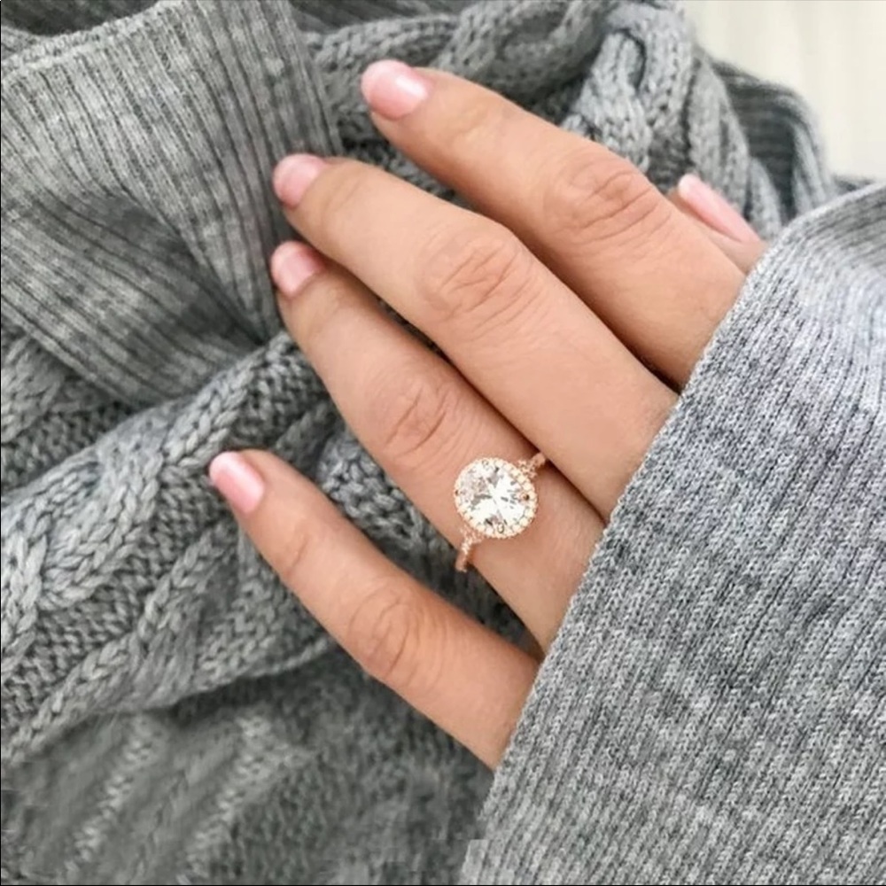Rose Gold Filled Oval Cut White Sapphire Ring - Picture 1 of 5